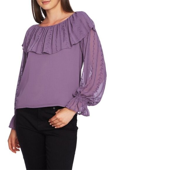 1 STATE Lavender Fields ruffle long sleeves embroidered blouse - Picture 10 of 10